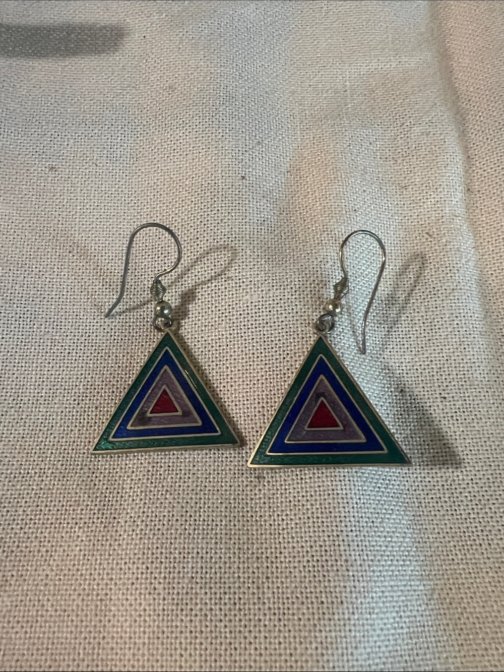 Vintage Colorful Enamel Geometric Triangle Dangle Earrings